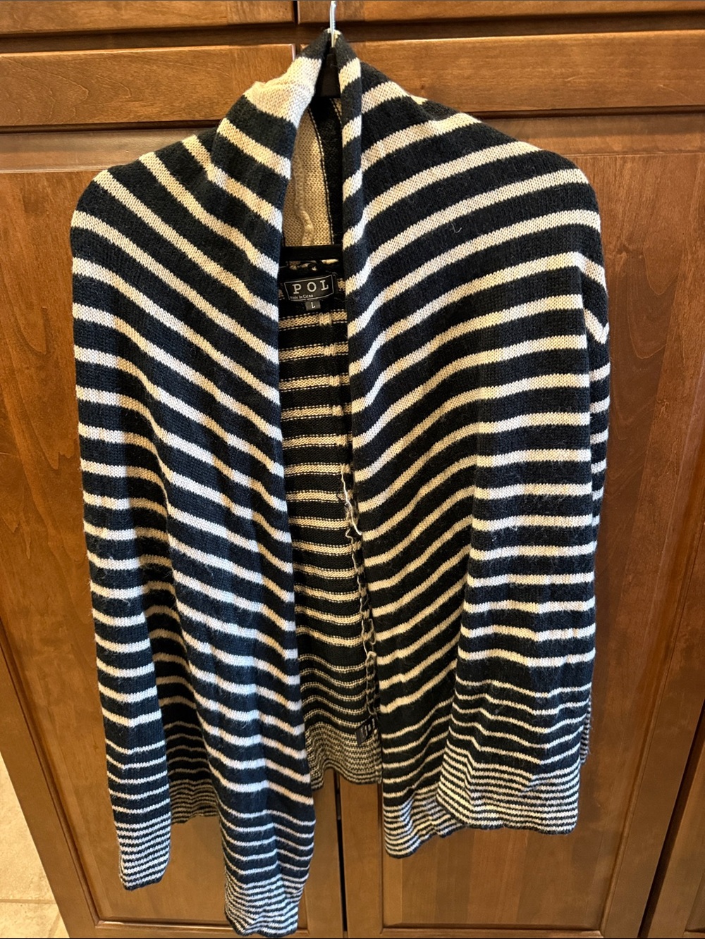 POL Black and Tan Striped Open-Front Cardigan